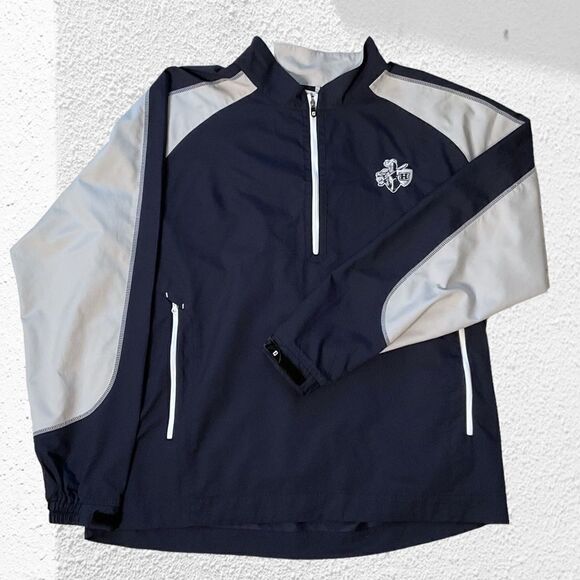 Footjoy 1/2 Zip Golf Pullover Long Sleeve Windshirt Navy Silver Size L - Picture 1 of 13